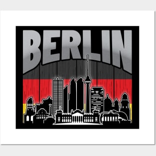 Berlin Germany Skyline Vintage German Flag Posters and Art